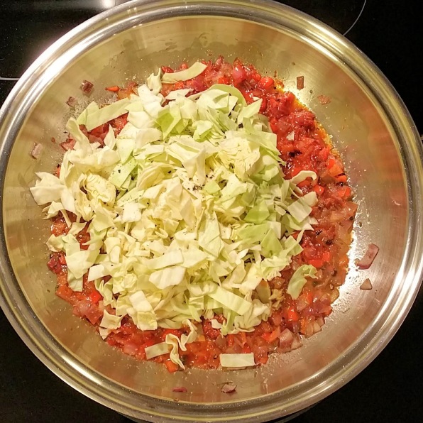 Adding the Chopped Cabbage